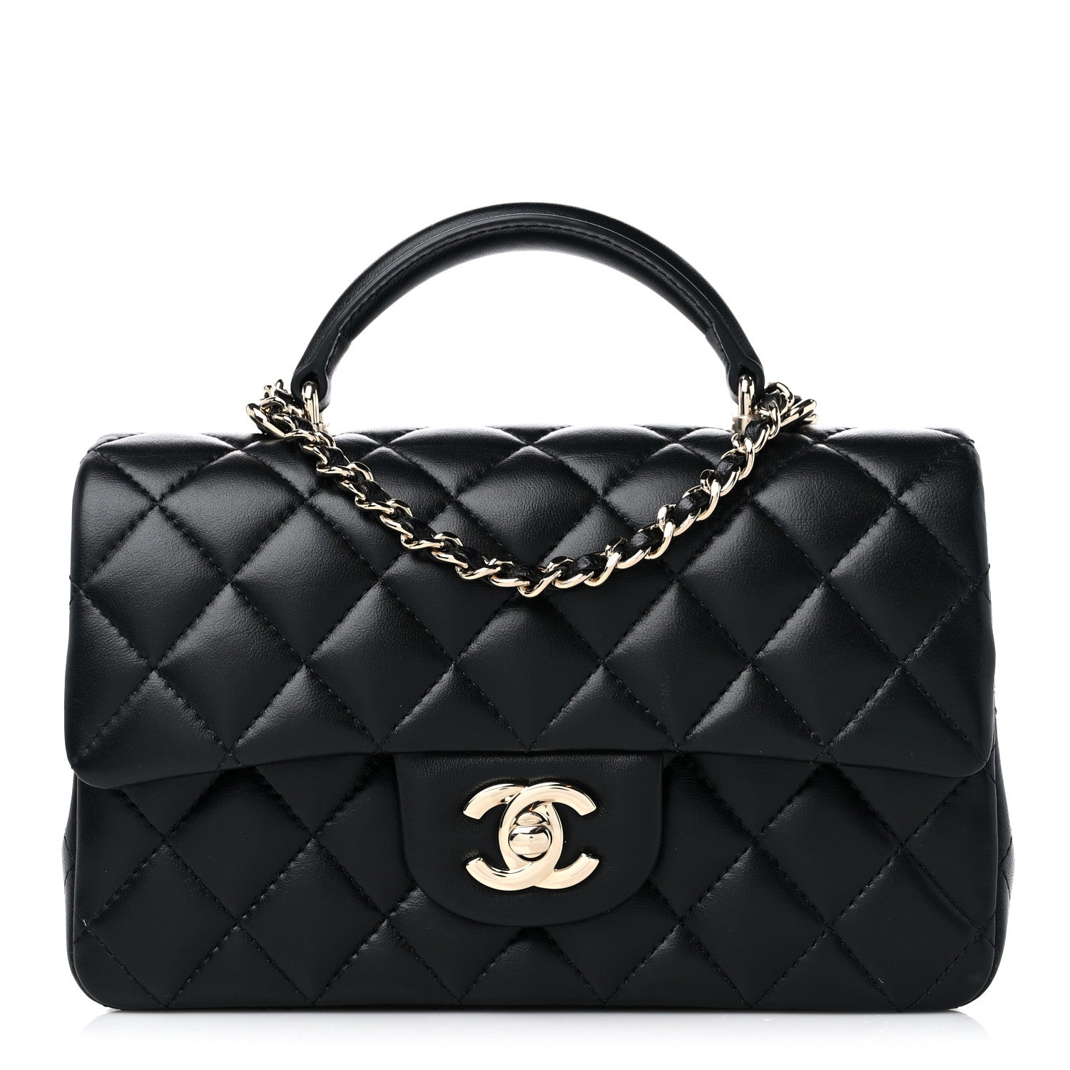 Chanel Lambskin Quilted Mini Top Handle Rectangular Flap Black 1 of 10