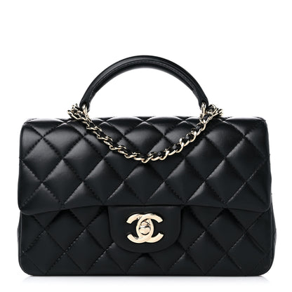 Chanel Lambskin Quilted Mini Top Handle Rectangular Flap Black 1 of 10