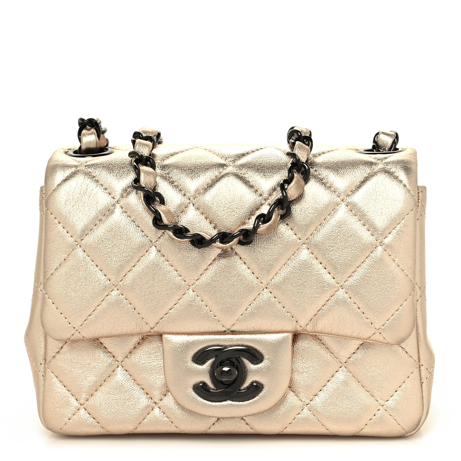 Chanel Metallic Lambskin Quilted Mini Square Flap Gold Black 1 of 10