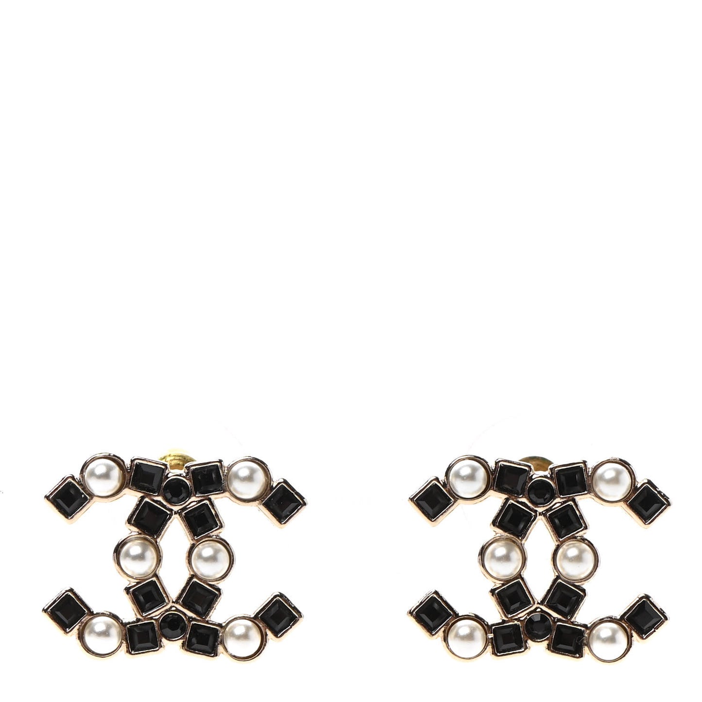 Pearl Crystal CC Earrings Gold Black