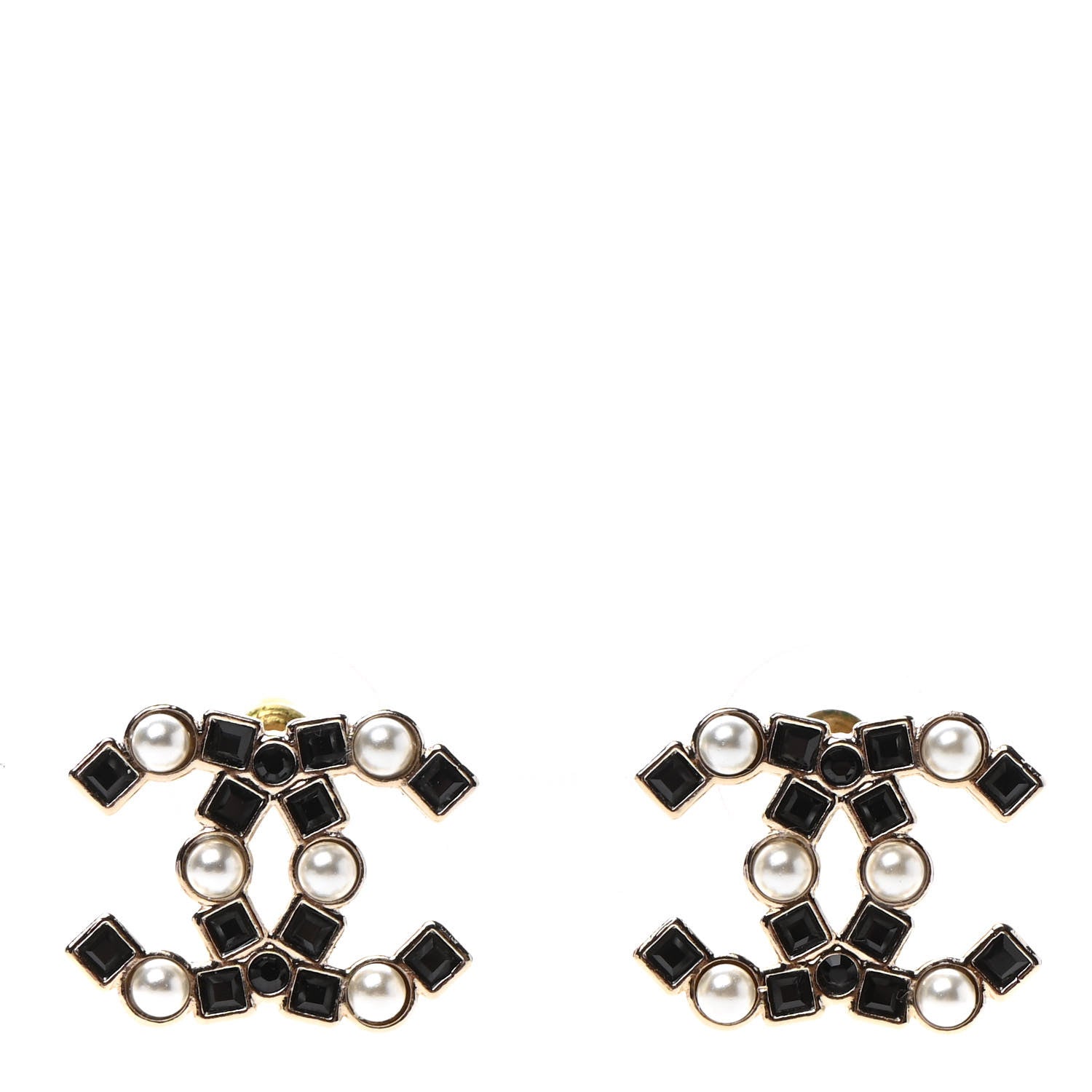 Chanel Pearl Crystal CC Earrings Gold Black 1 of 4