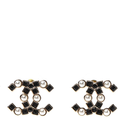 Chanel Pearl Crystal CC Earrings Gold Black 1 of 4