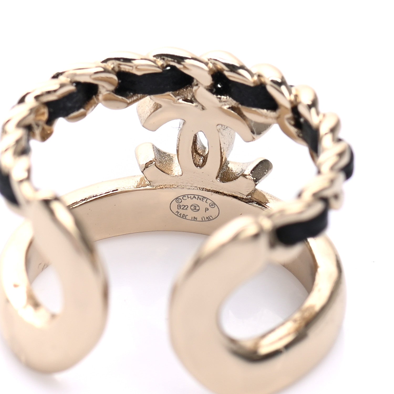 Chanel Metal Lambskin CC Ring 50 Gold Black 4 of 4