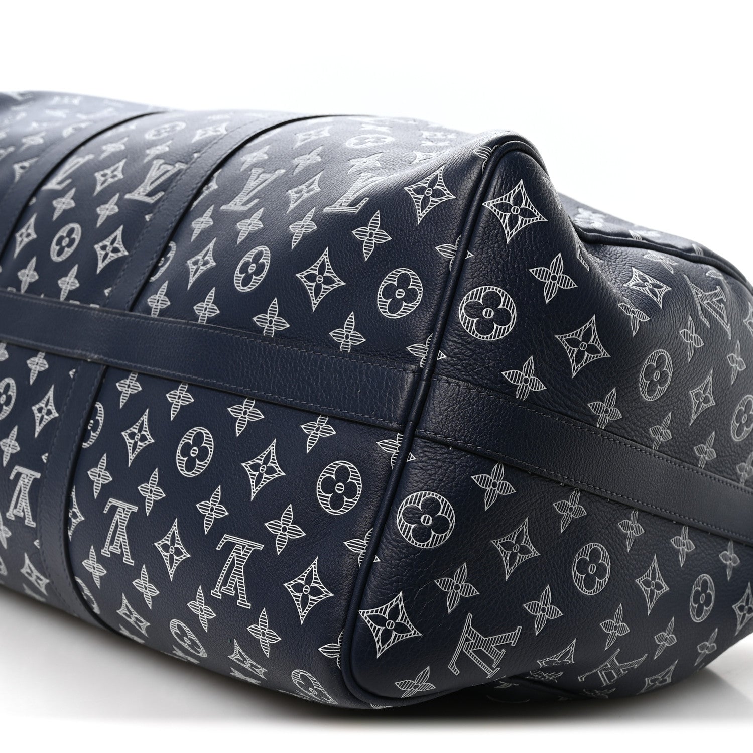 Louis Vuitton Calfskin Shadow Monogram Keepall Bandouliere 50 Ink Blue White 9 of 9