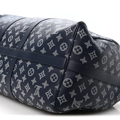 Louis Vuitton Calfskin Shadow Monogram Keepall Bandouliere 50 Ink Blue White 9 of 9