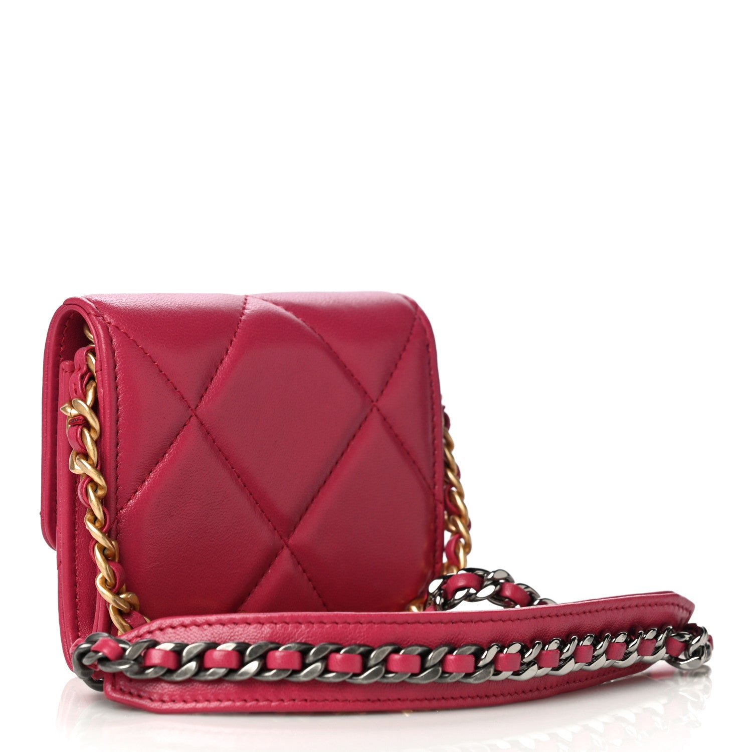 Chanel Lambskin Quilted Chanel 19 Flap Coin Purse With Chain Dark Pink 3 of 15