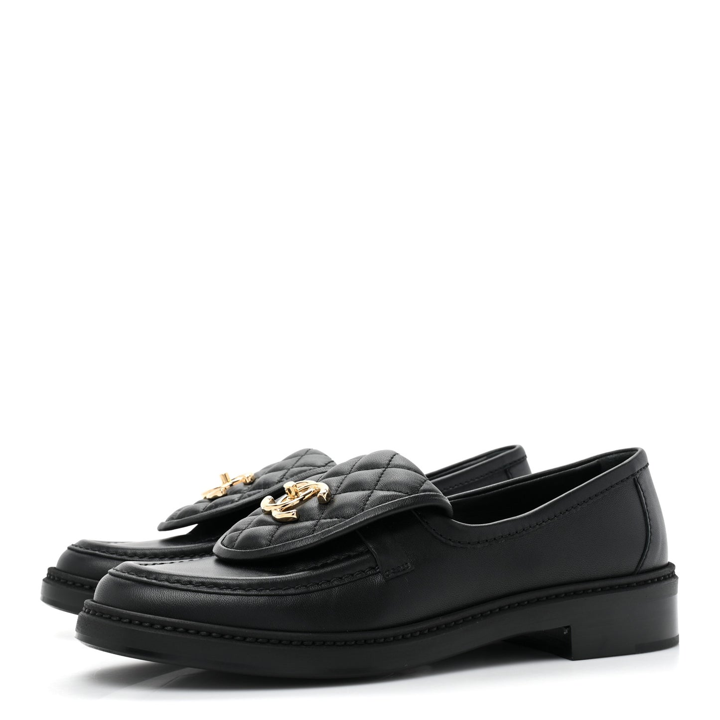 Lambskin Quilted CC Turnlock Loafers 37.5 Black