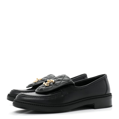 Chanel Lambskin Quilted CC Turnlock Loafers 37.5 Black 3 of 9