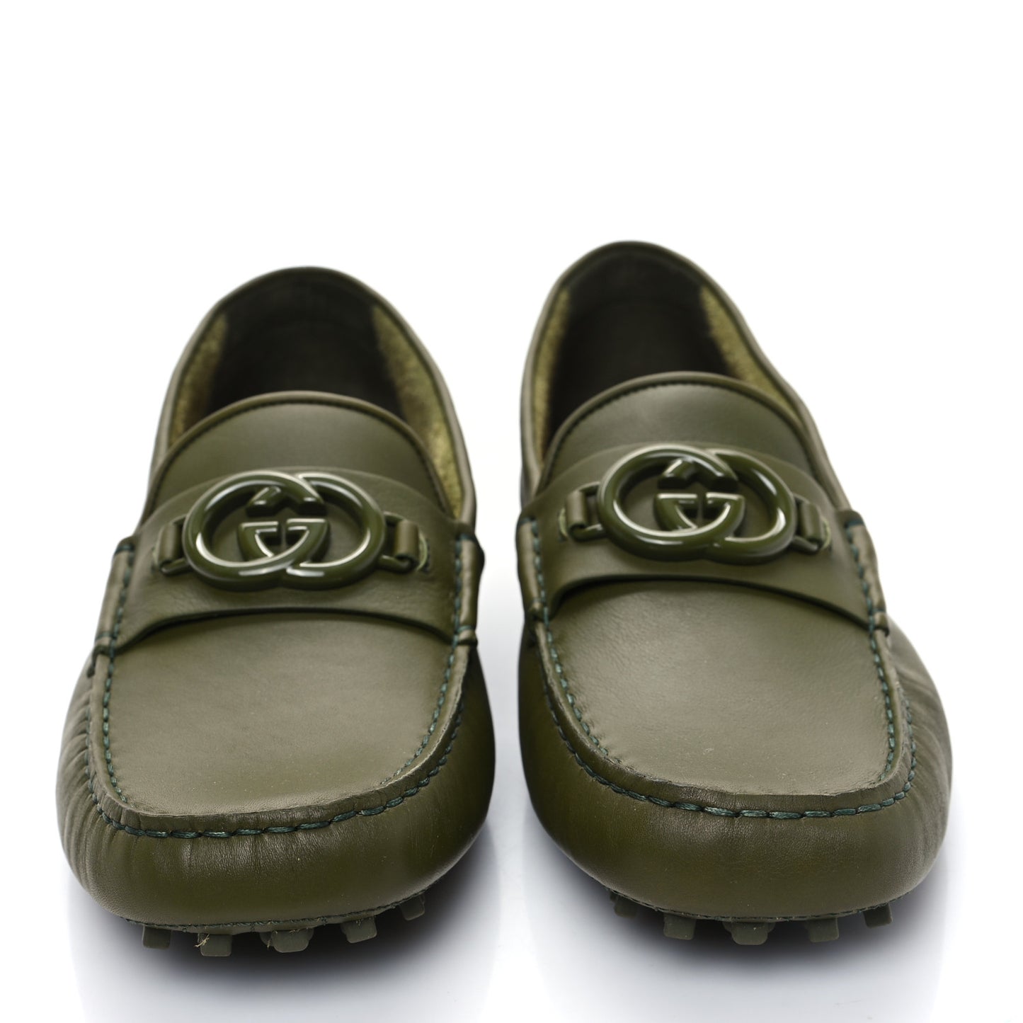 Soft Clove Calfskin Monochrome Mens Interlocking G Driver Loafers 8 Juniper Green