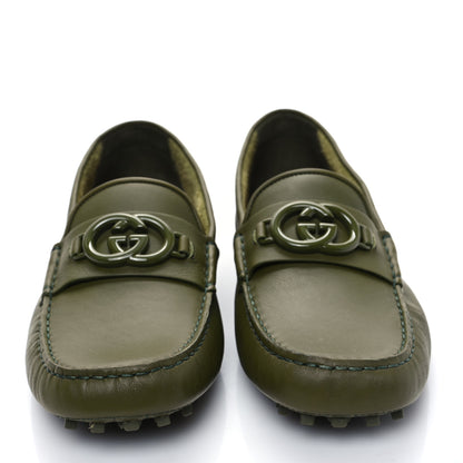 Gucci Soft Clove Calfskin Monochrome Mens Interlocking G Driver Loafers 8 Juniper Green 2 of 8