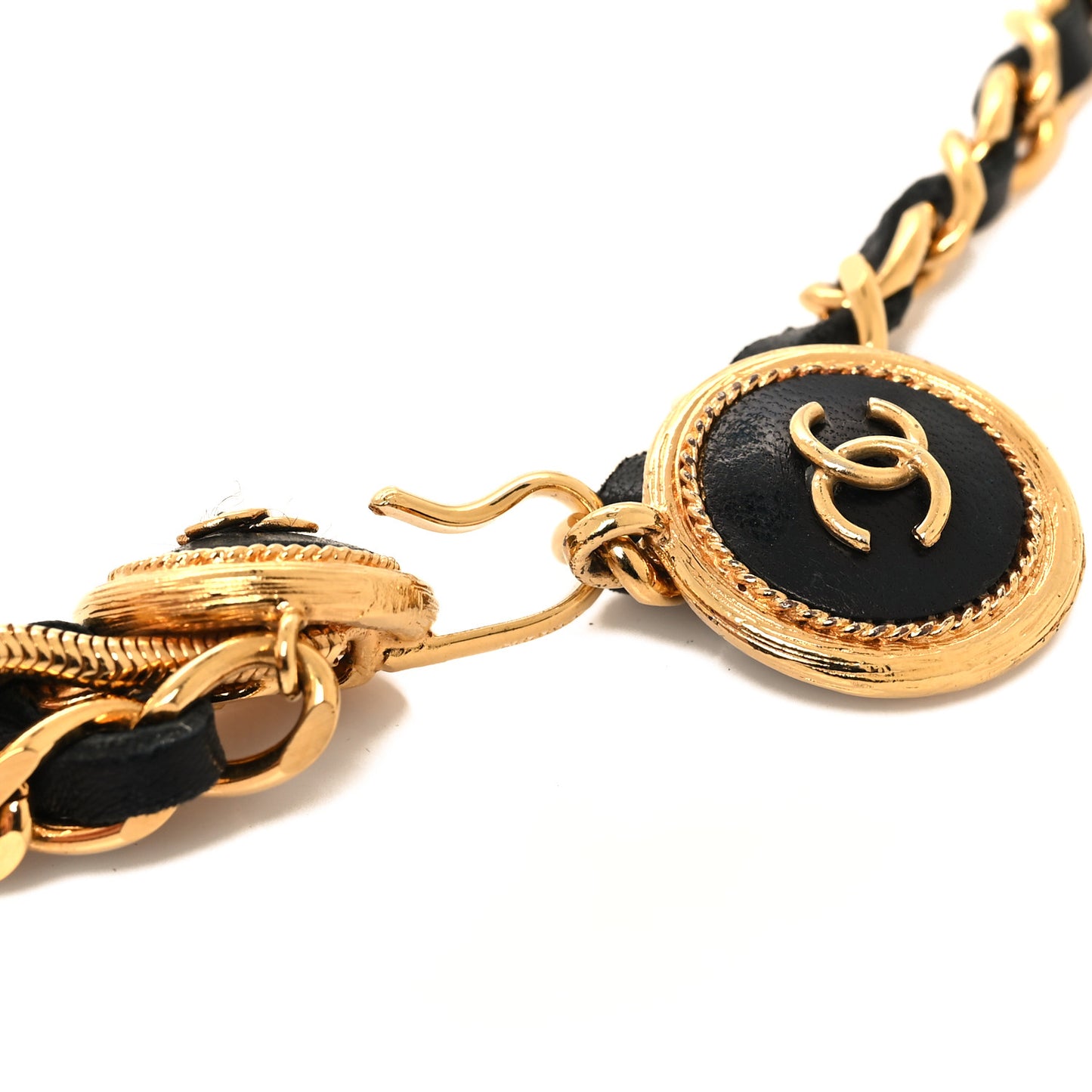 Lambskin Snake Chain CC Belt Black Gold