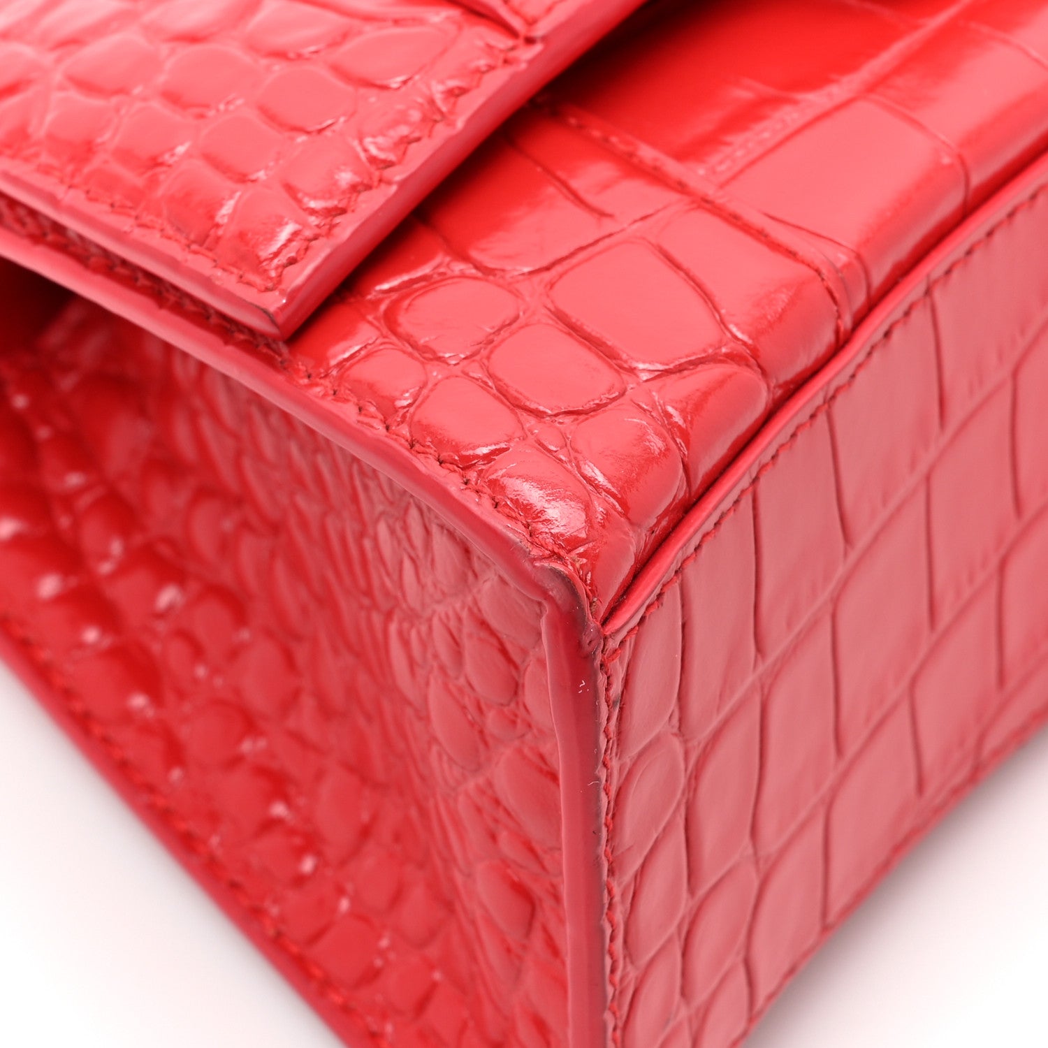 Balenciaga Shiny Calfskin Tonal B Crocodile Embossed Hourglass Top Handle Bag XS Bright Red 11 of 18