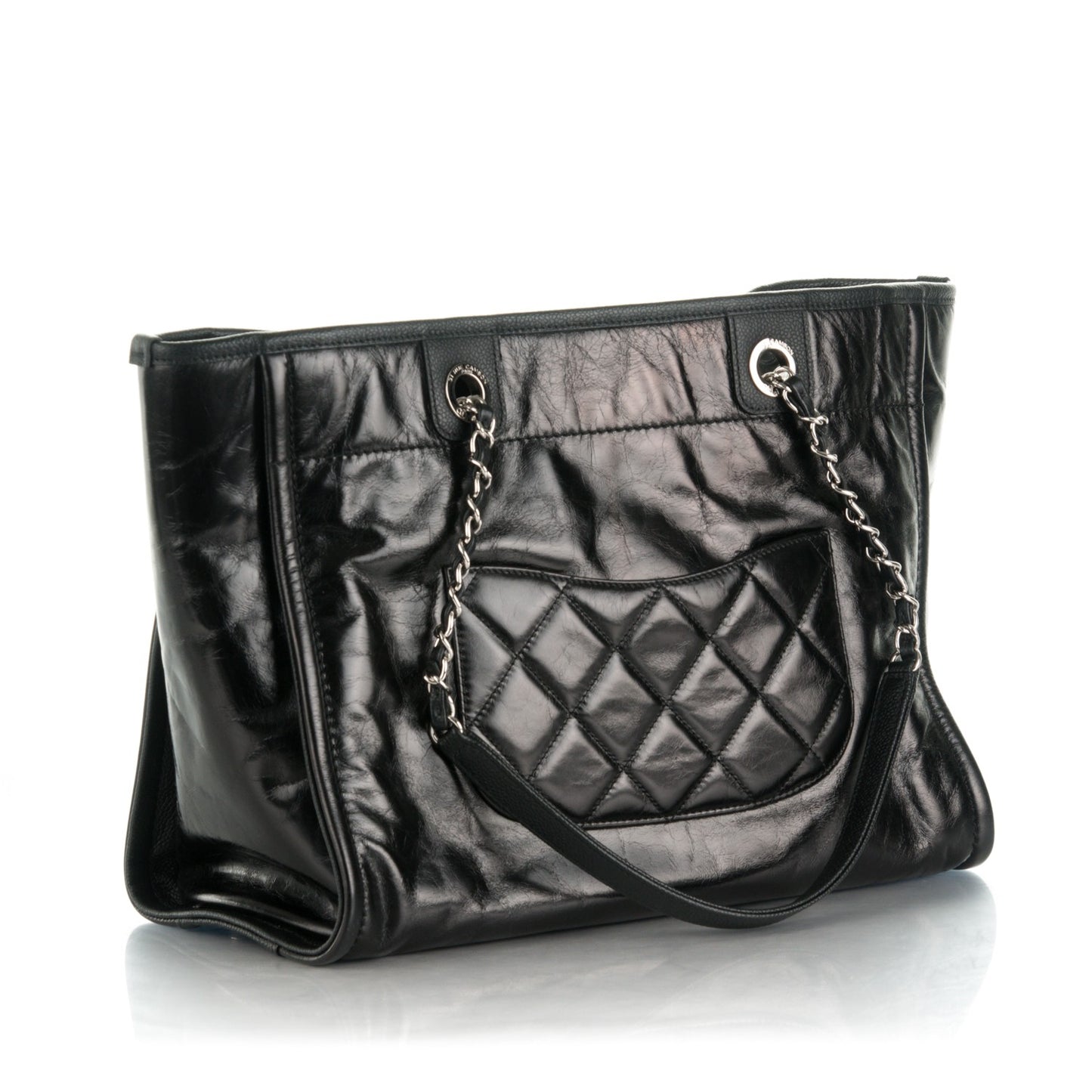 Glazed Calfskin Small Deauville Tote Black