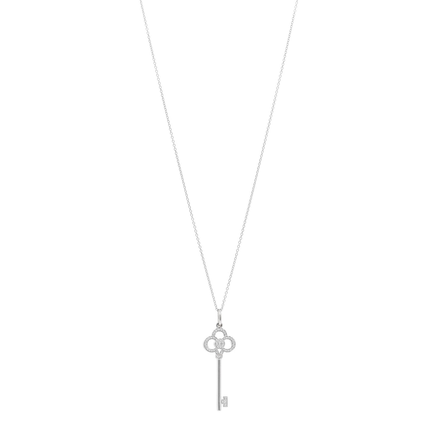 18K White Gold Diamond Crown Key Pendant Necklace