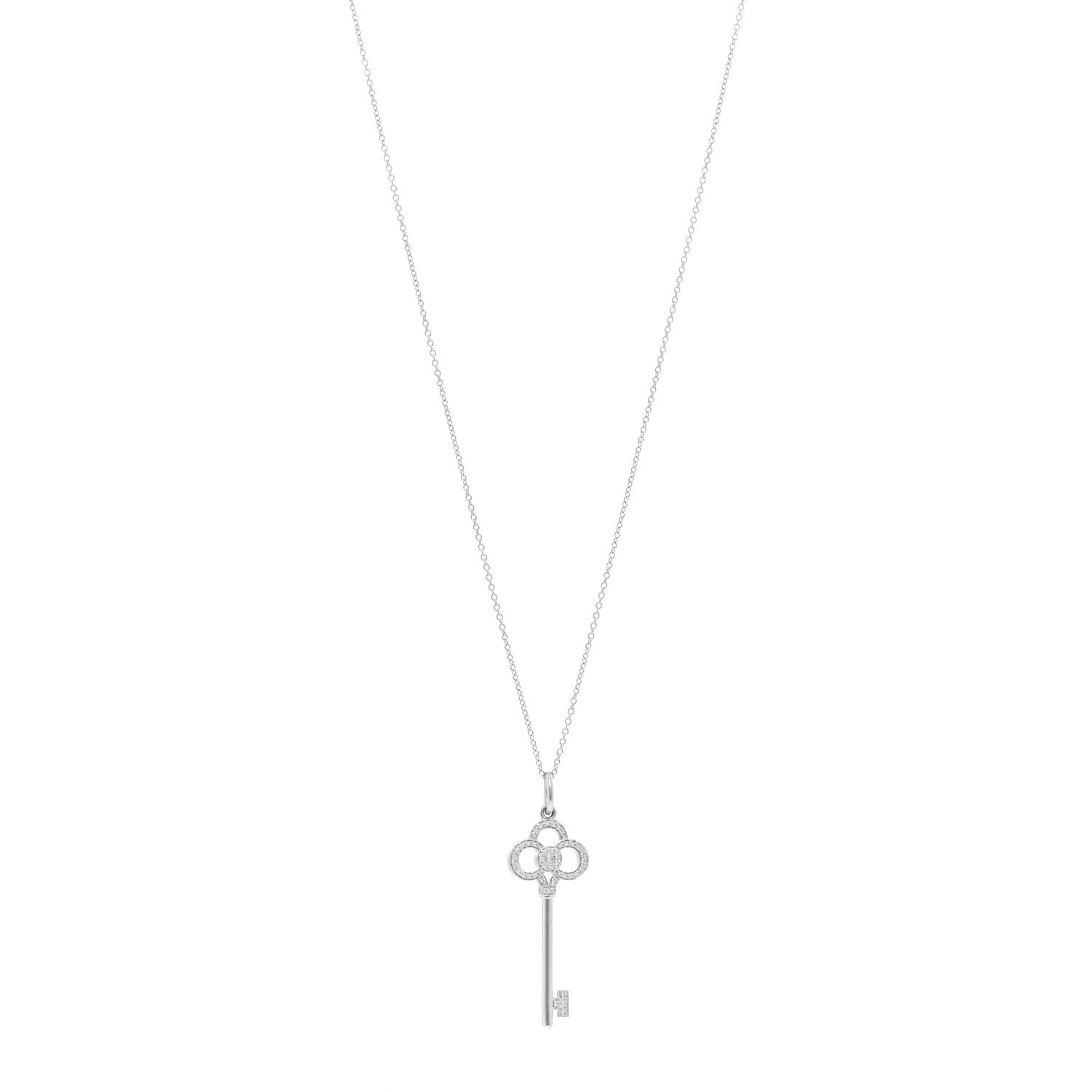 Tiffany 18K White Gold Diamond Crown Key Pendant Necklace 1 of 5