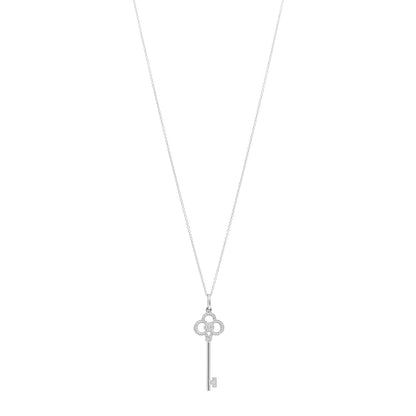 Tiffany 18K White Gold Diamond Crown Key Pendant Necklace 1 of 5