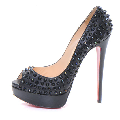 Christian Louboutin Calfskin Lady Peep Spikes VIP 150 Pumps 39.5 Black 1 of 6