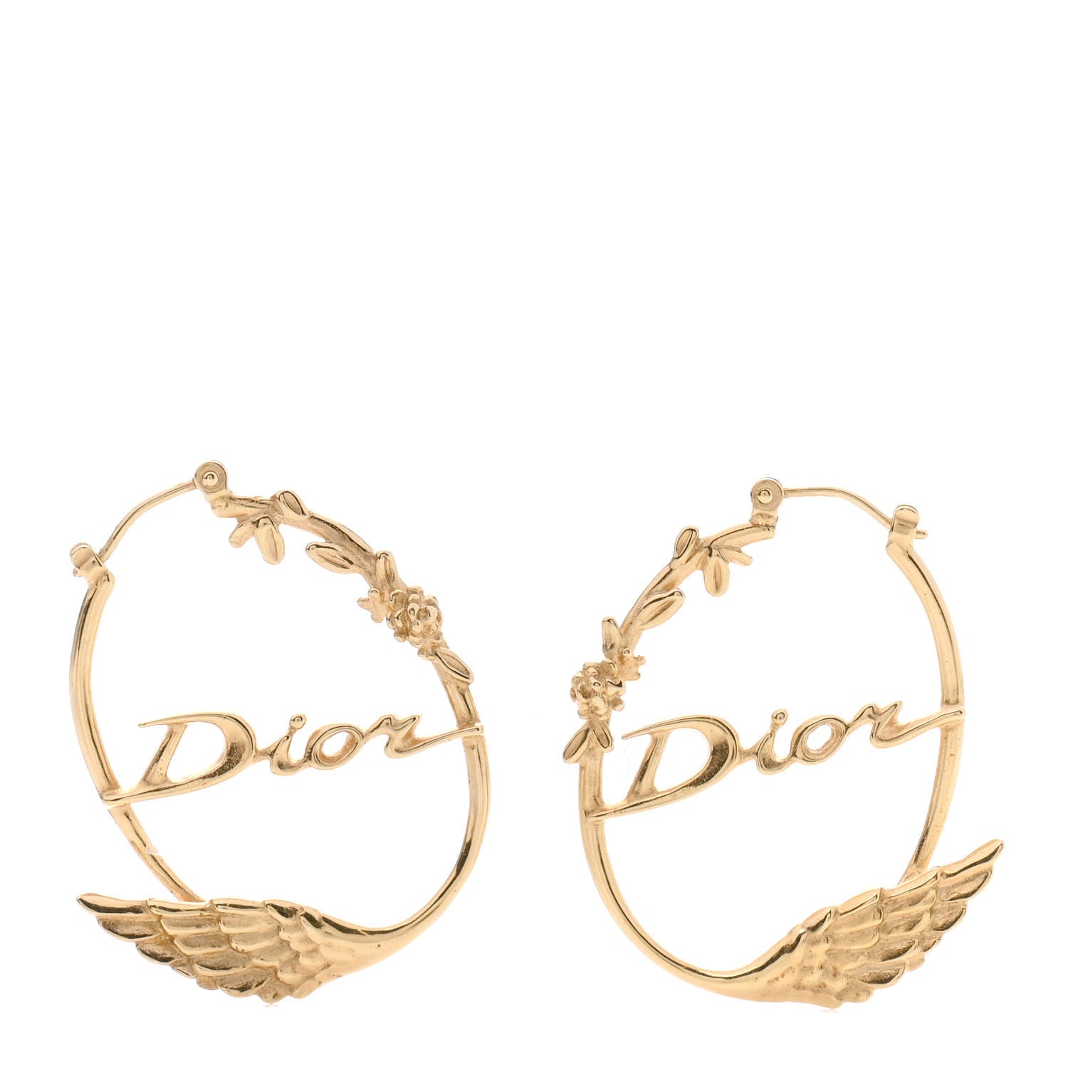 Christian Dior Metal Script Hoop Earrings Gold 1 of 4