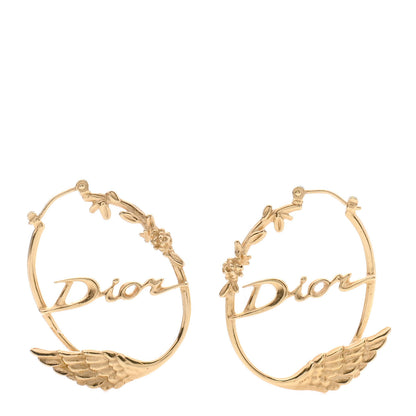 Christian Dior Metal Script Hoop Earrings Gold 1 of 4