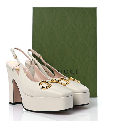 Gucci Nappa Horsebit Platform 35/120mm Slingback Pumps 40.5 New Mystic White 9 of 9