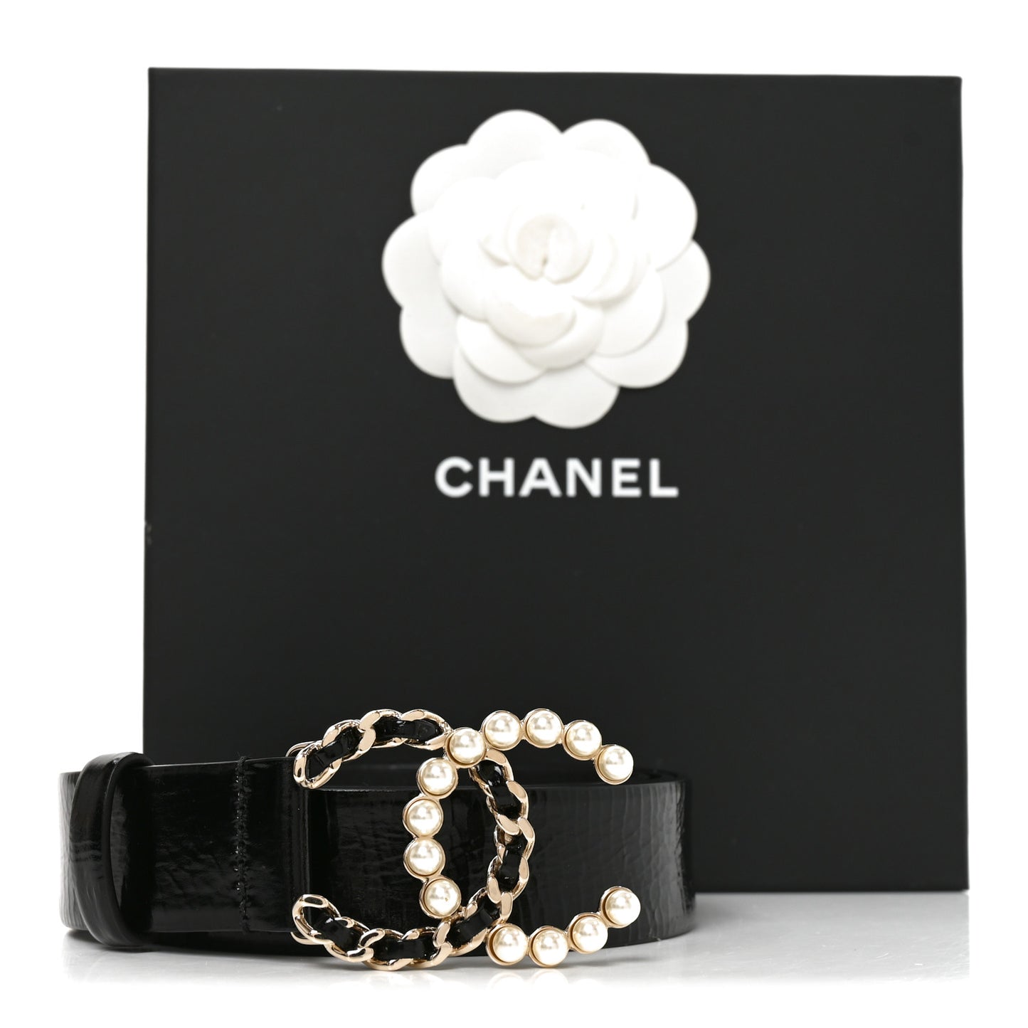 Crumpled Calfskin Pearl CC Belt 105 42 Black