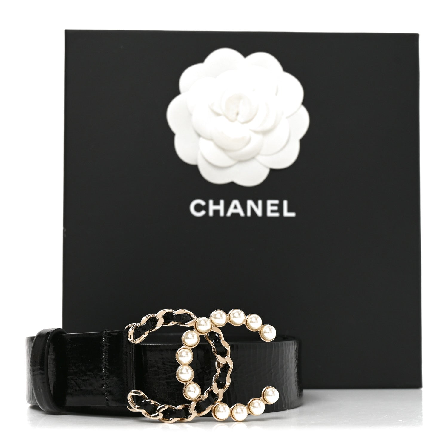 Chanel Crumpled Calfskin Pearl CC Belt 105 42 Black 8 of 8