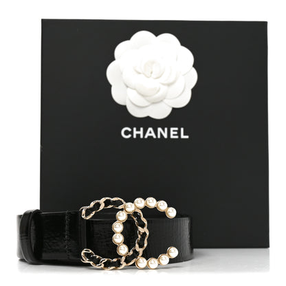 Chanel Crumpled Calfskin Pearl CC Belt 105 42 Black 8 of 8
