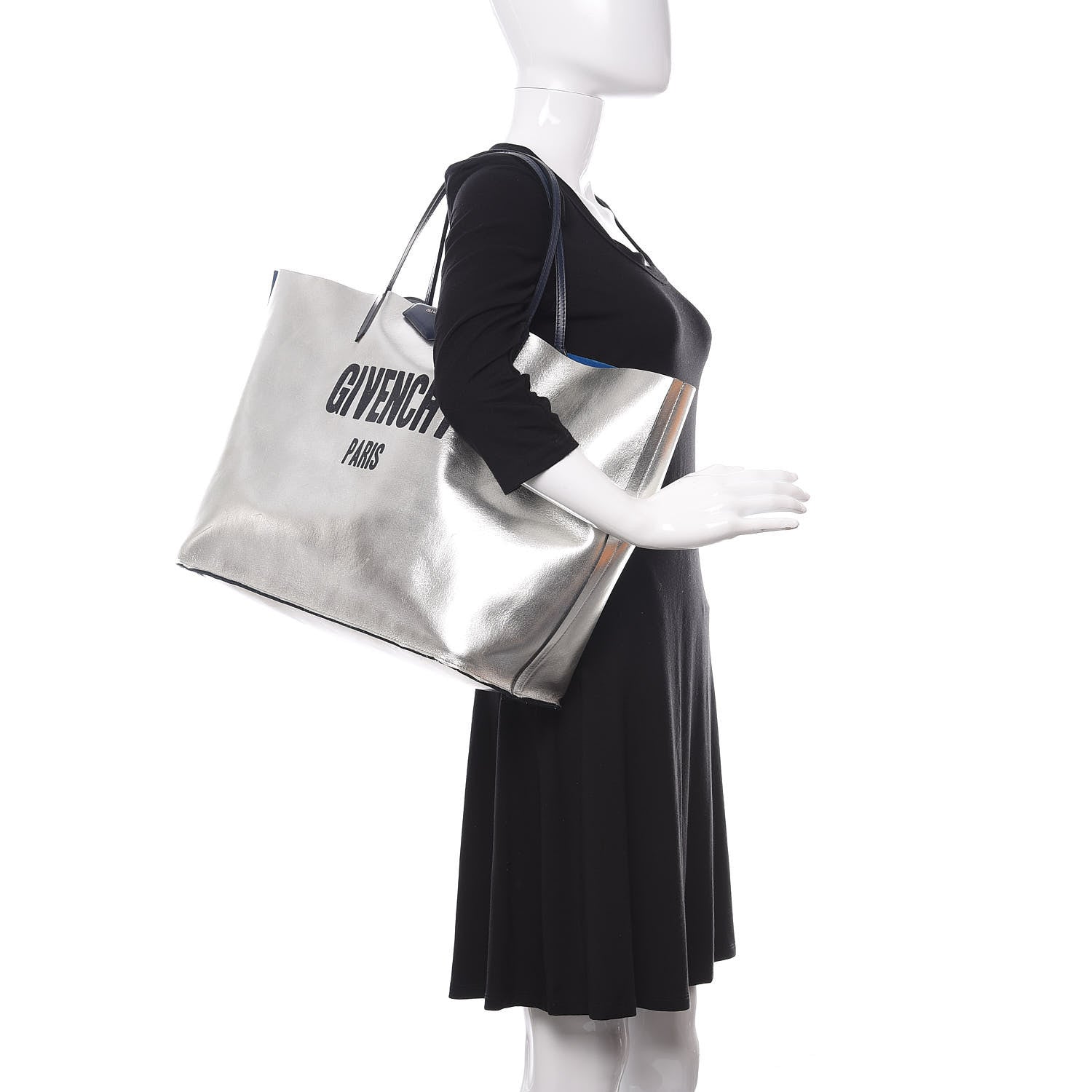 Givenchy Metallic Calfskin Suede Ombre Large Reversible Antigona Tote Blue Silver 2 of 21