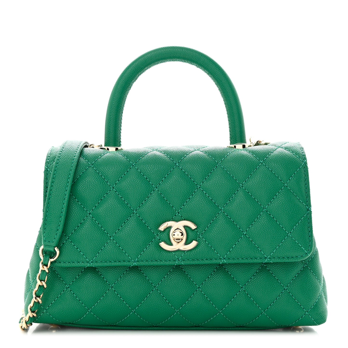 Caviar Quilted Mini Coco Handle Flap Green