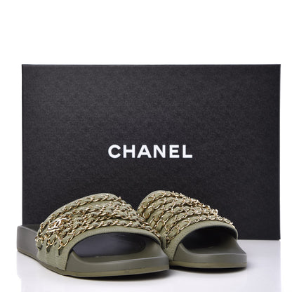 Chanel Canvas Chain Flat Sandals 37 Khaki 10 of 10