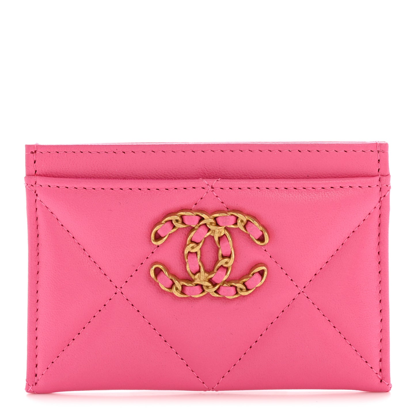 Lambskin Quilted Chanel 19 Card Holder Dark Pink
