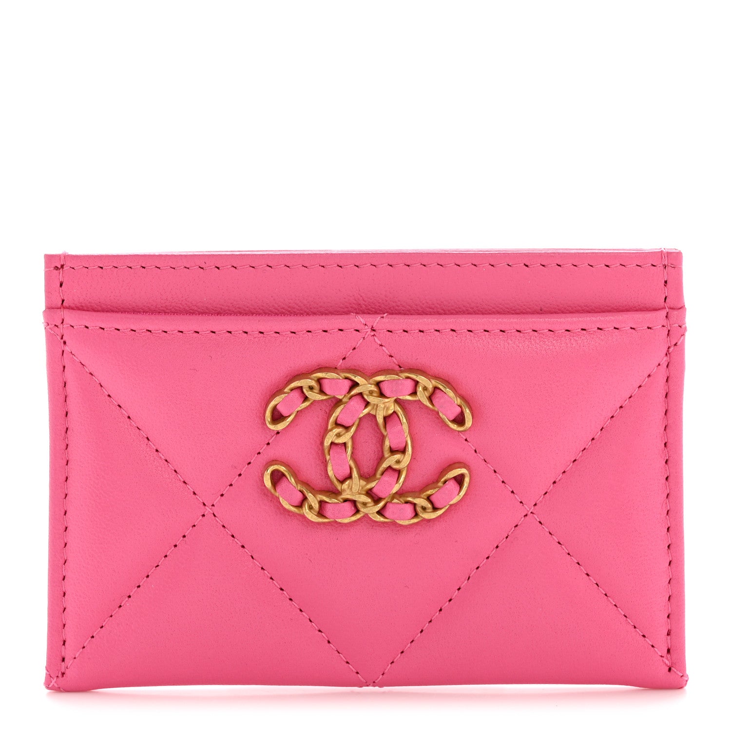 Chanel Lambskin Quilted Chanel 19 Card Holder Dark Pink 1 of 10