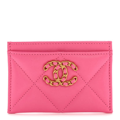 Chanel Lambskin Quilted Chanel 19 Card Holder Dark Pink 1 of 10