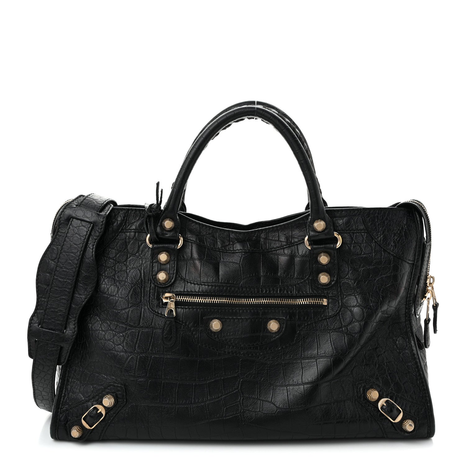 Balenciaga Calfskin Crocodile Embossed Giant 12 Gold Hardware City Black 1 of 11