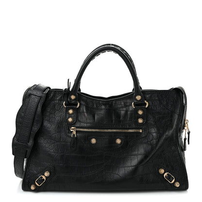 Balenciaga Calfskin Crocodile Embossed Giant 12 Gold Hardware City Black 1 of 11