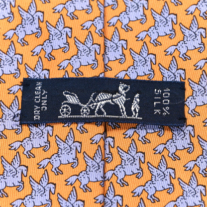 Hermes Printed Silk Mens Neck Tie Orange 5 of 6