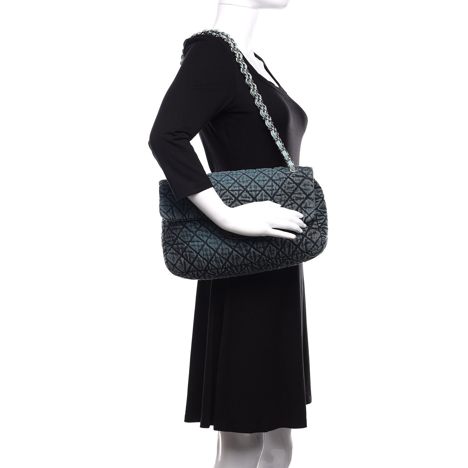 Chanel Denim Quilted Denimpression Flap Green Blue 2 of 11