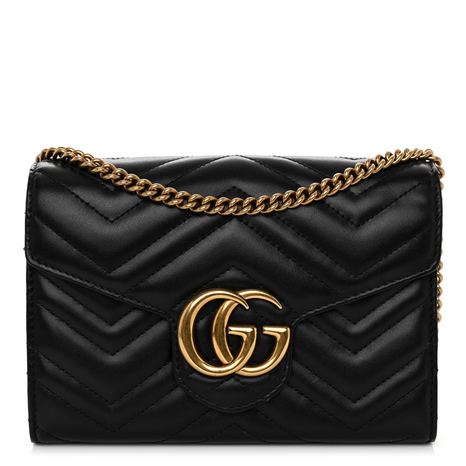 Gucci Calfskin Matelasse GG Marmont Chain Wallet Black 2 of 19