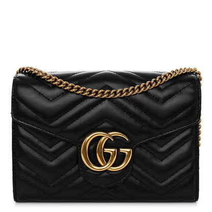 Gucci Calfskin Matelasse GG Marmont Chain Wallet Black 2 of 19