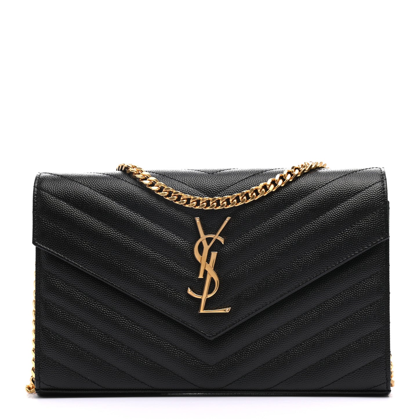 Grain De Poudre Matelasse Chevron Monogram Chain Wallet Black