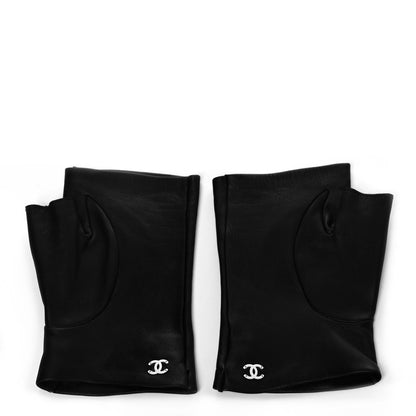 Chanel Lambskin CC Fingerless Gloves 7.5 Black 2 of 3