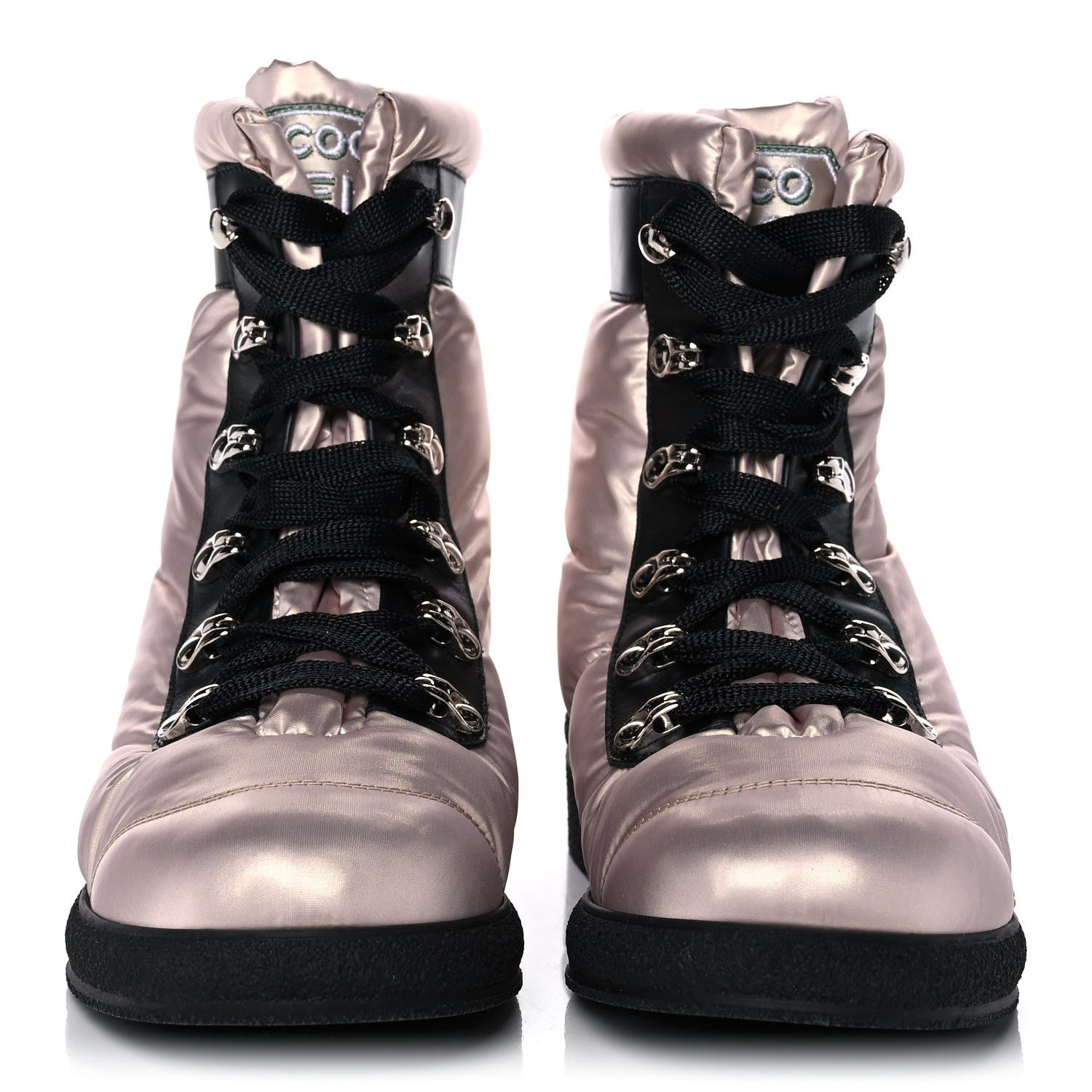 Chanel Nylon Calfskin Womens Coco Neige Short Boots 36 Pink Black 2 of 9
