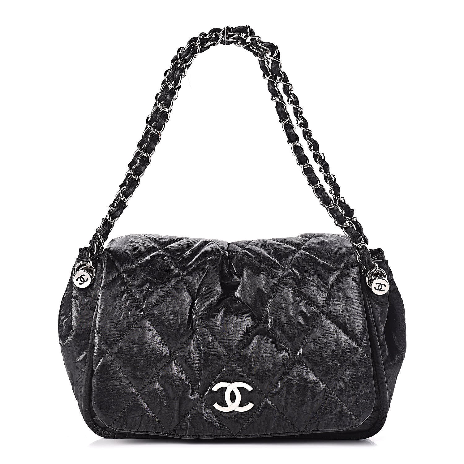 Chanel Crinkled Coated Canvas Quilted Flap Black 1 of 10