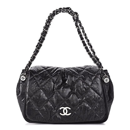 Chanel Crinkled Coated Canvas Quilted Flap Black 1 of 10