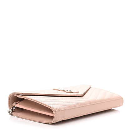 Saint Laurent Grain De Poudre Matelasse Chevron Cassandre Chain Wallet Pale Pink 4 of 13