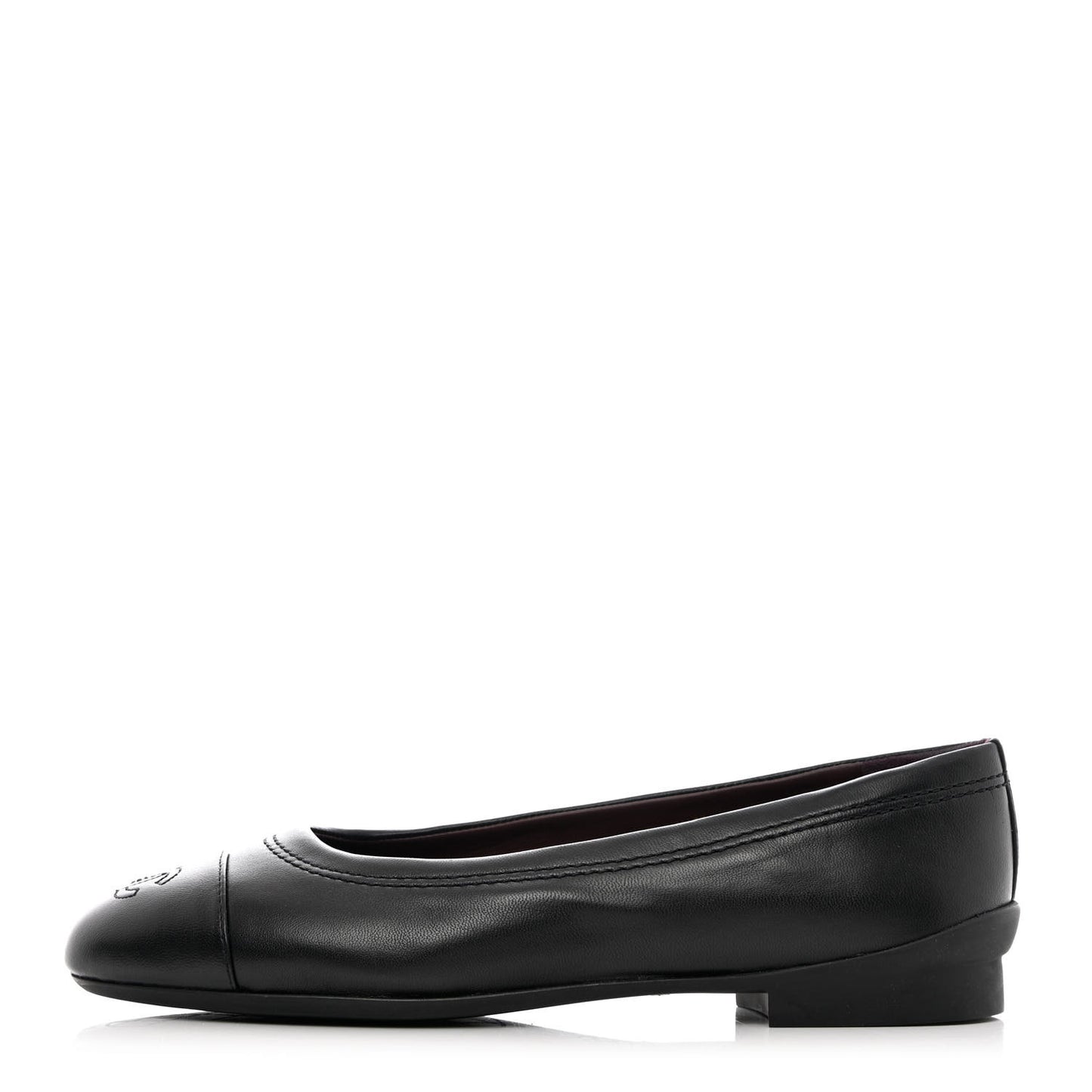 Calfskin CC Cap Toe Uniform Ballerina Flats 36 Black