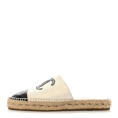 Chanel Iridescent Goatskin CC Espadrille Mules 37 Ivory Black 1 of 8