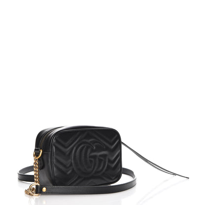 Gucci Calfskin Matelasse Mini GG Marmont Chain Shoulder Bag Black 3 of 8