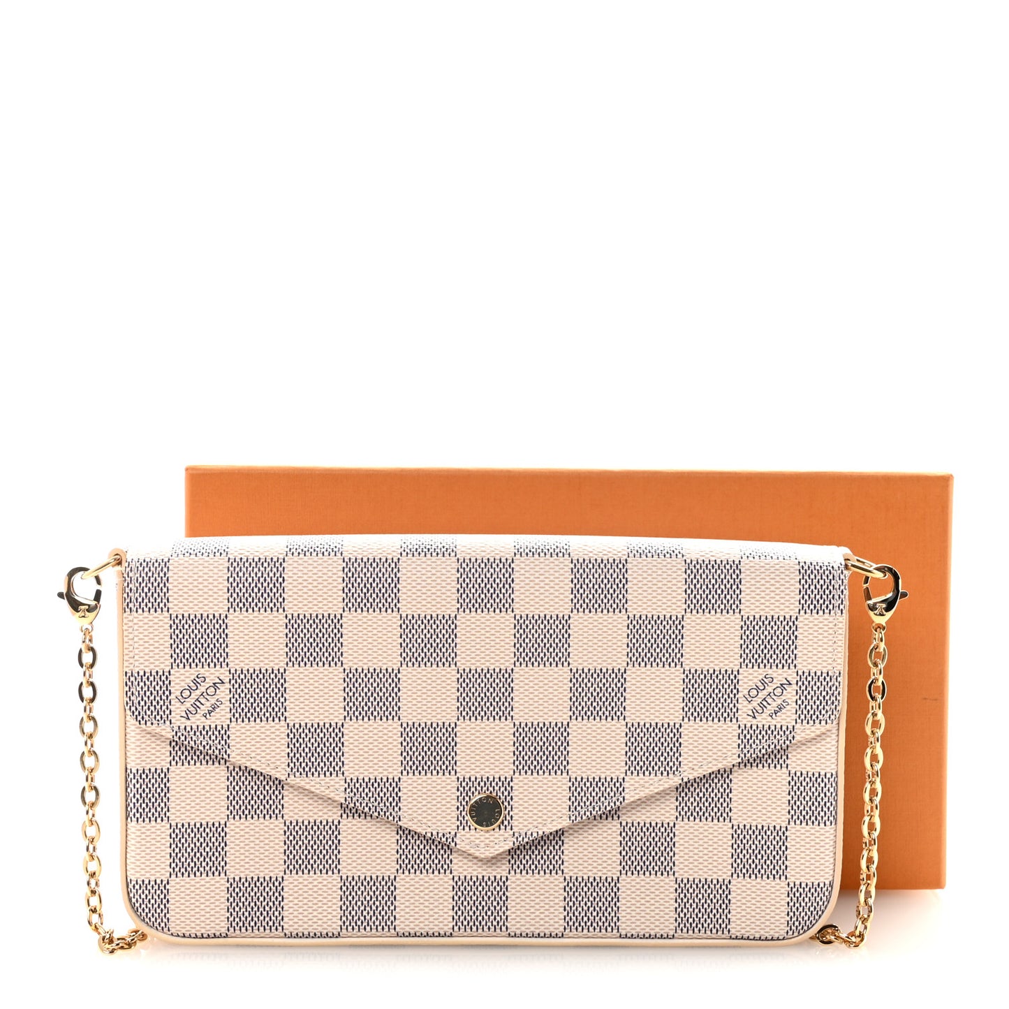 Damier Azur Pochette Felicie Chain Wallet Rose Ballerine