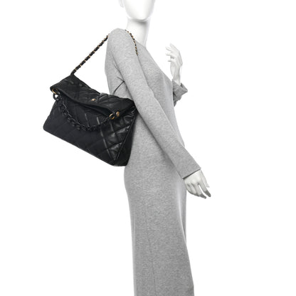 Chanel Caviar Quilted Fold Over Hobo Black 2 of 13